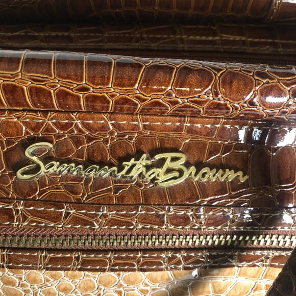 Samantha Brown Faux Crocodile Embossed Dowel Travel Tote Bag Work Weekender - Picture 2 of 9